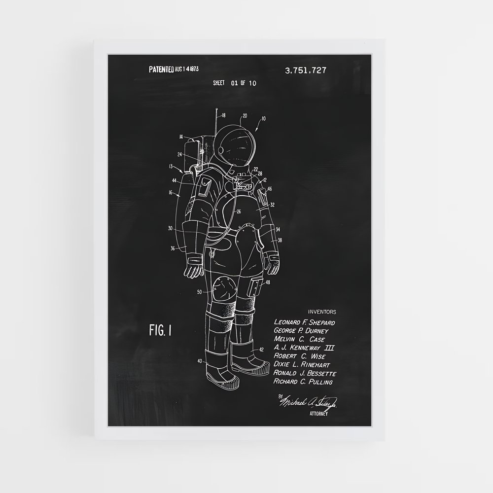 Poster Astronaute en Craie – affiche Espace rétro (vue 3)